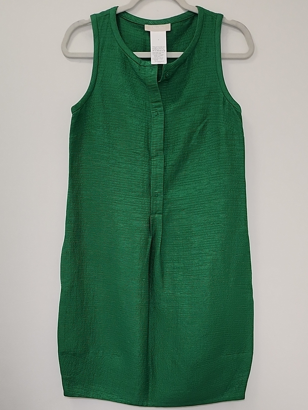 Max Mara Kelly green silk blend shift mini Dress textured finish Size 6 - Picture 5 of 16